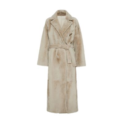 Brunello Cucinelli Reversible Shearling Coat With Shiny Detailing In White