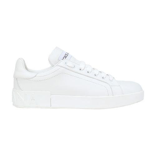 Dolce & Gabbana 'portofino' White Low Top Sneakers With Perforated Dg Logo In White