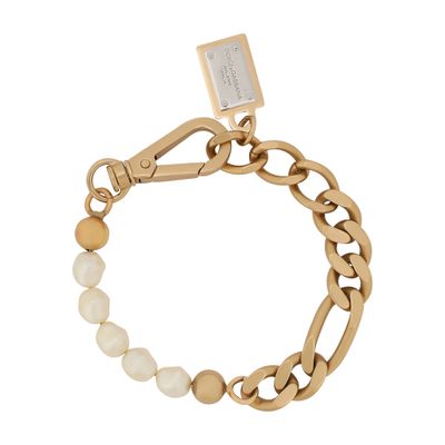 Shop Dolce & Gabbana Link Bracelet With Pearls In Gold