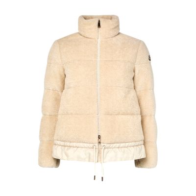 Moncler High Collar Padded Jacket Drawstring Hem In Neutral