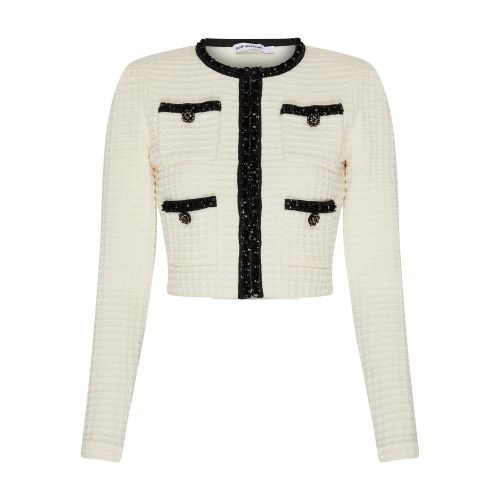 Self-portrait Textured Knit Cardigan In Cream In Color