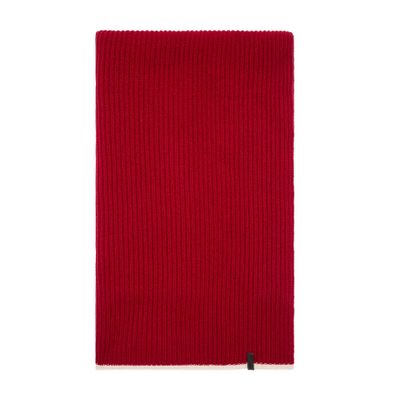 Brunello Cucinelli Cashmere English Rib Knit Scarf With Monili In Red