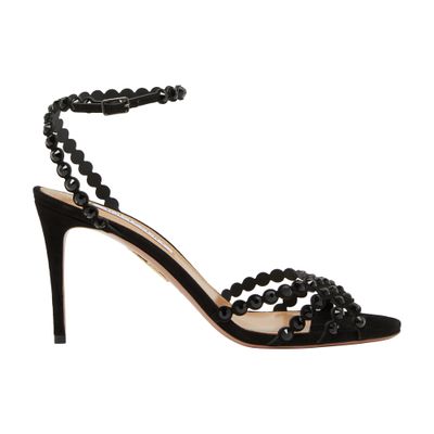Aquazzura Tequila 85 Embellished Suede Sandals In Black