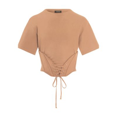 Mugler Cotton Jersey Corset T-shirt In Beige