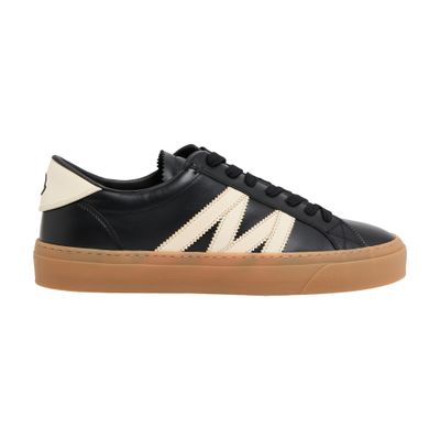 Moncler Monaco2 Low-top Leather Sneakers In Black