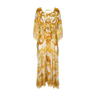 Dolce & Gabbana Majolica-print Silk Chiffon Maxi Kaftan Dress In Multicolor