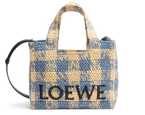 LOEWE LOEWE Font Gingham small raffia tote bag