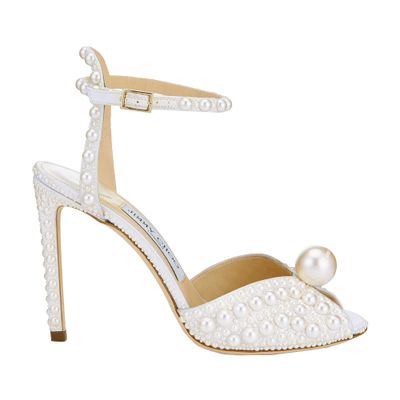 Jimmy Choo Sacora 100 All-over Pearl Sandals In Satin In White