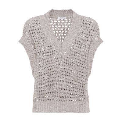 Brunello Cucinelli 3d Diamond Net Grey Silk Vest In Grey