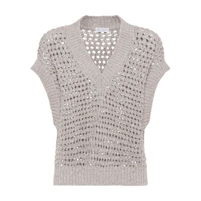 Shop Brunello Cucinelli Rustic Dazzling Net Top In Grey