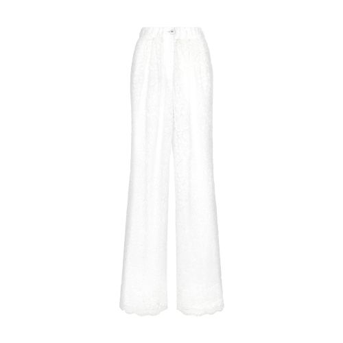 Shop Dolce & Gabbana Flared Floral Cordonetto Lace Pants In White