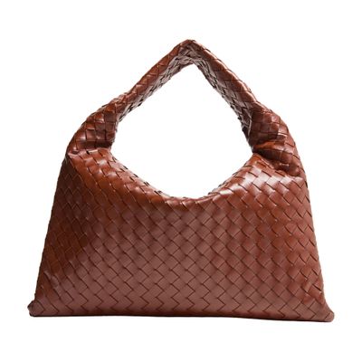 Bottega Veneta Leather Shoulder Bag With Intrecciato Motif In Brown
