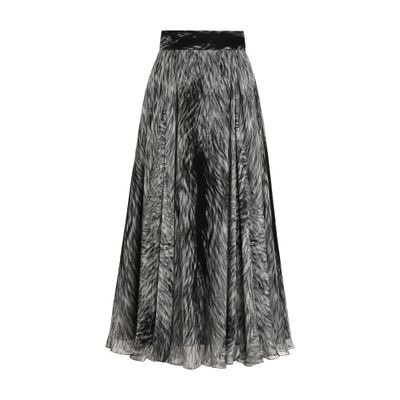 Dolce & Gabbana Chiffon Calf-length Circle Skirt With Fur Print In Multicolor