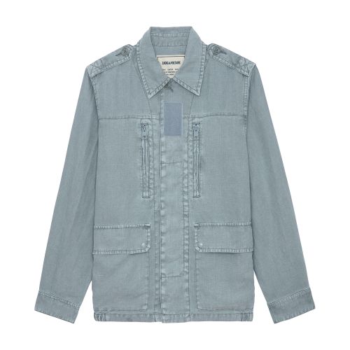Zadig & Voltaire Kid Linen Skull Wings Jacket In Glacier