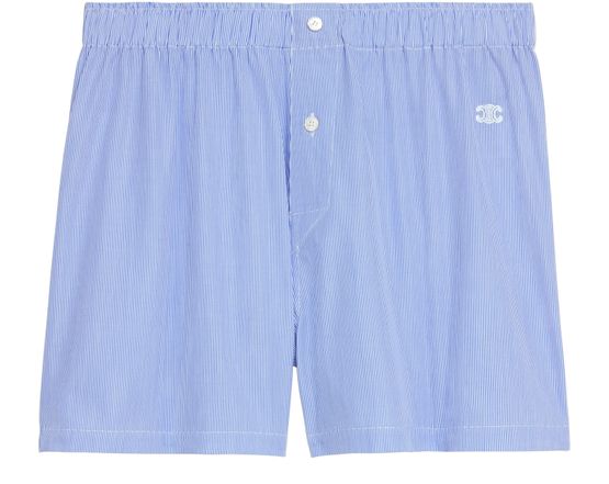 Light Blue Striped Cotton Boxer Shorts