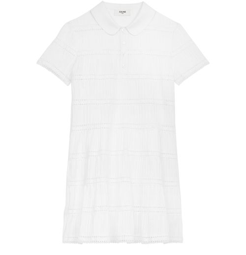CELINE Mini dress with embroidered trims in cotton Batiste