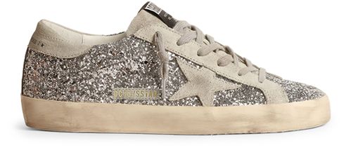 GOLDEN GOOSE Sneakers en paillettes argentées avec étoile en daim Super-Star