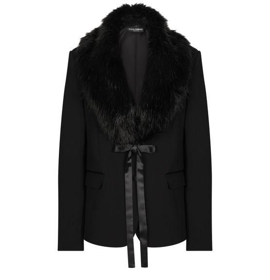 Dolce Gabbana Black Wool Jacket With Faux Fur Collar for Women size 40 IT 24S