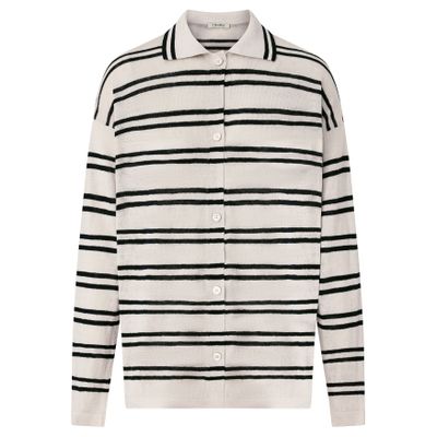 S Max Mara Striped Knit Polo Shirt In White