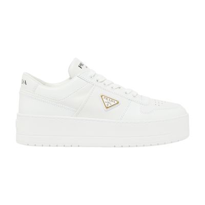 Prada Downtown Platform Leather Sneakers In White