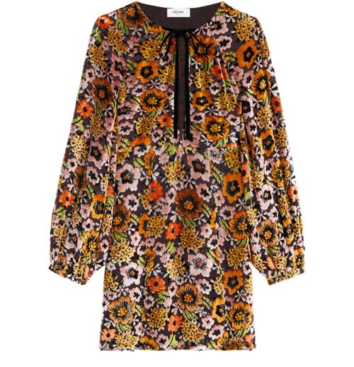 CELINE Mini folk dress in velvet jacquard