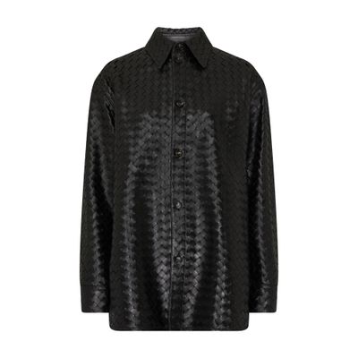 Intrecciato casual leather shirt