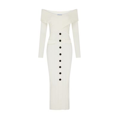 Self-portrait Off Shoulder Midi Dress In Beige