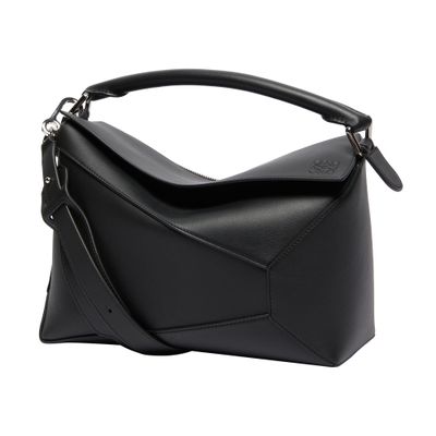 Loewe Puzzle Edge Leather Shoulder Bag In Black