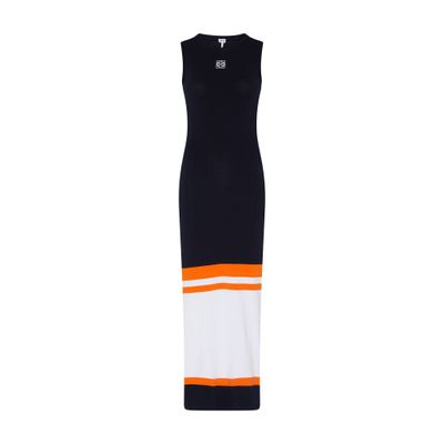 【LOEWE】Embroidered striped ribbed stretch-cotton mididress LOEWE Embroidered striped ribbed stretch-cotton midi dress