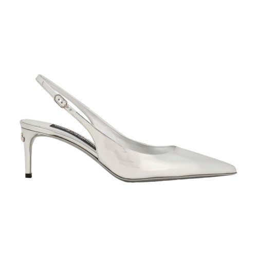 Dolce & Gabbana 60 Mirrored Leather Slingback Pumps In Silver