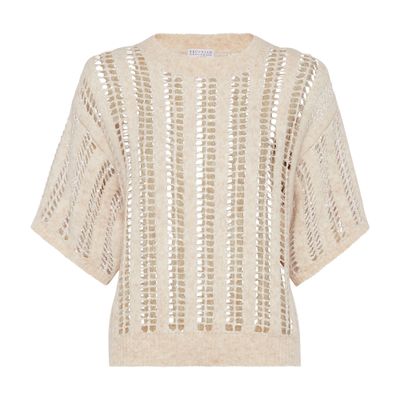 Brunello Cucinelli Wool-mohair Blend Crochet Sweater In Beige