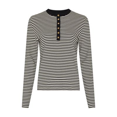 Anine Bing Alessia Long Sleeve Tee In Cream And Black Stripe In Multicolor
