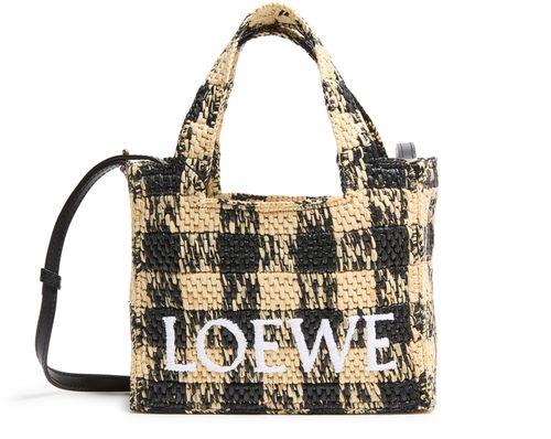LOEWE LOEWE Font Gingham mini raffia tote bag