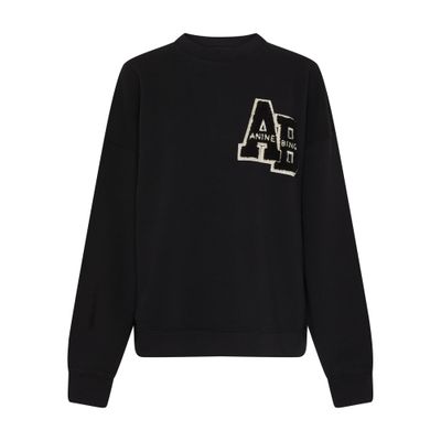Anine Bing Womens Black Miles Branded Cotton-jersey Sweatshirt In Black