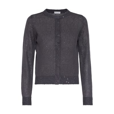 Brunello Cucinelli Sequin-embellished Linen-silk Cardigan In Lead