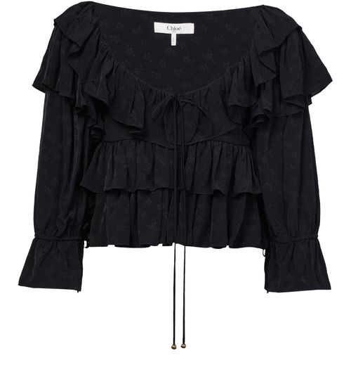 CHLOE Floral viscose short top with ruffle