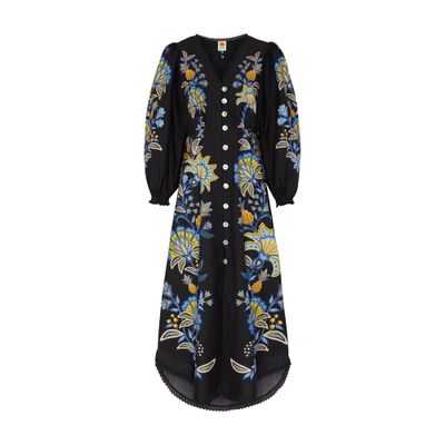sachin and babi light blue dress Black Stitched Flowers V Neck Maxi Dress – FARM Rio main image 1