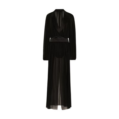 Dolce & Gabbana Silk Chiffon Tuxedo Long Dress In Black