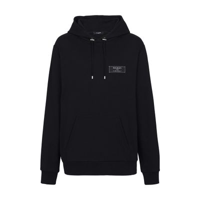 Balmain Logo-patch Cotton Hoodie In Black