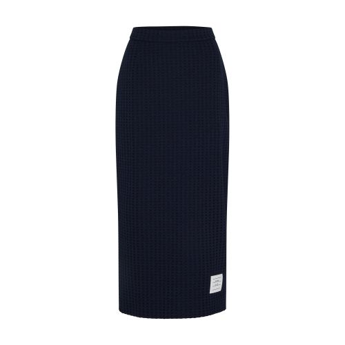 Thom Browne Gingham Jacquard Cotton Midi Skirt In Navy