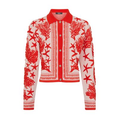 Versace Ocean Jacquard Cardigan In Pink
