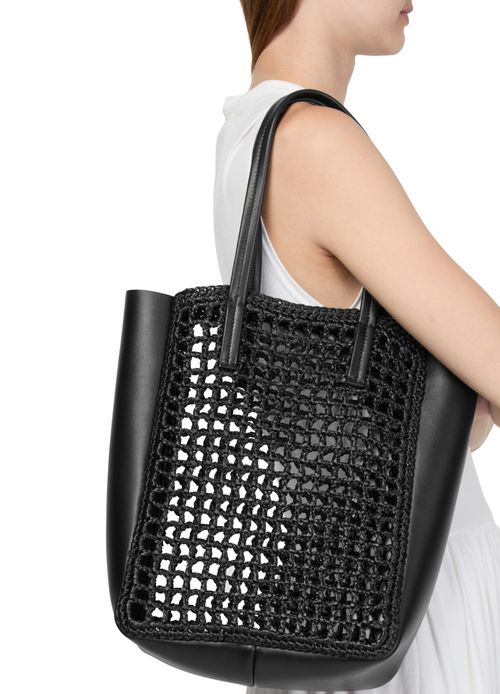 KHAITE Zoe small leather raffia tote bag