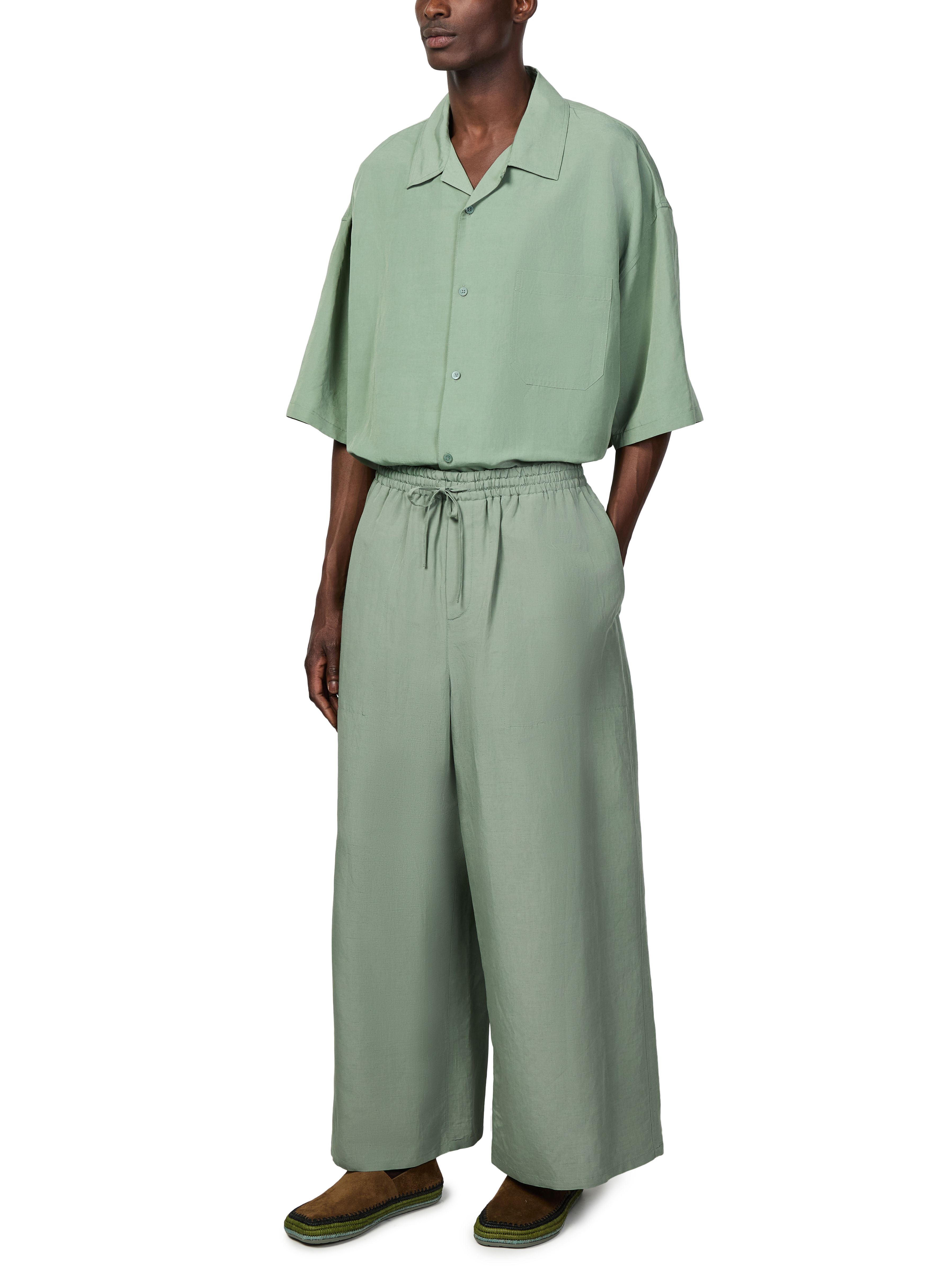 Cropped viscose and linen pants thumbnail 6