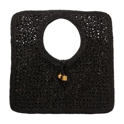 Jacquemus Carre Spiaggia Embellished Braided Raffia Tote In Black