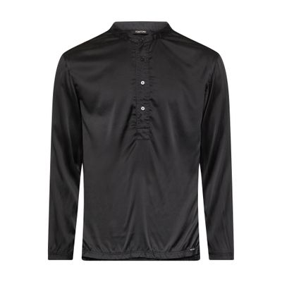 Tom Ford Grandad-collar Washed Stretch-silk Satin Henley Pyjama Shirt In Black