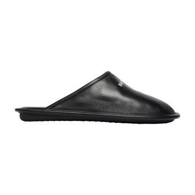 Balenciaga Logo Leather Slippers In Black White