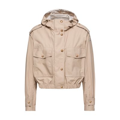 Moncler Carex Cropped Hooded Cotton-blend Poplin Jacket In Neutral