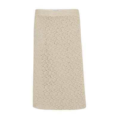 Shop Bottega Veneta Cotton Crochet Skirt In Beige