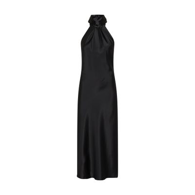 Max Mara Moli Satin Long Dress W/ Self-tie Panel In Black