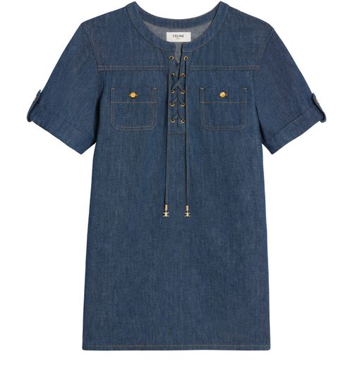 CELINE Mini dress in dark ocean wash denim
